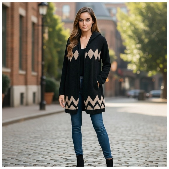 Project Women’s Open Front Cardigan With Hood. Navy, Off-White. XS - Picture 1 of 11